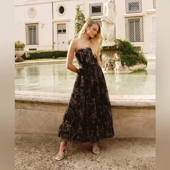 Hutch Bromley Strapless Pleated Tulle Maxi Dress - coffeafoods.com